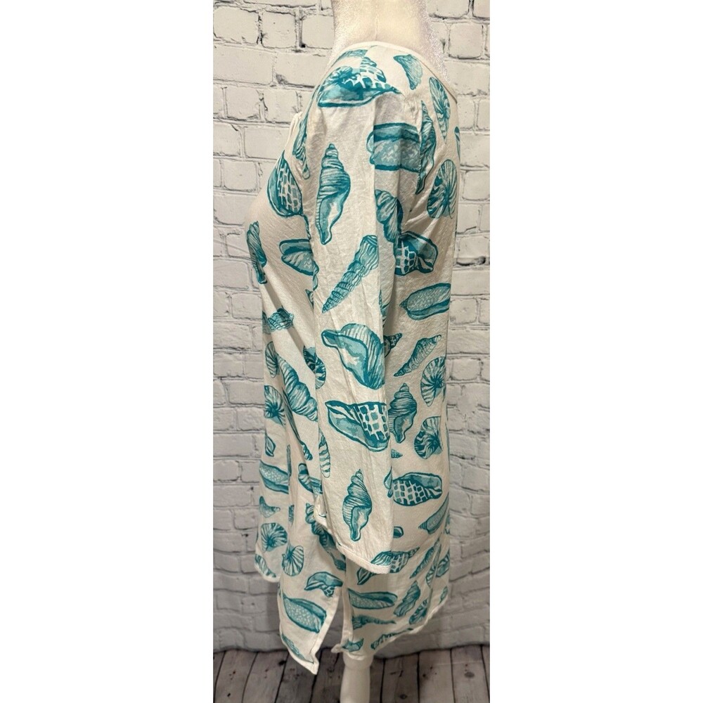 Mud Pie Aqua & White Sea Shell Swim Cover Up Perfect for Vaca/Cruise/Pool Small - Picture 3 of 7